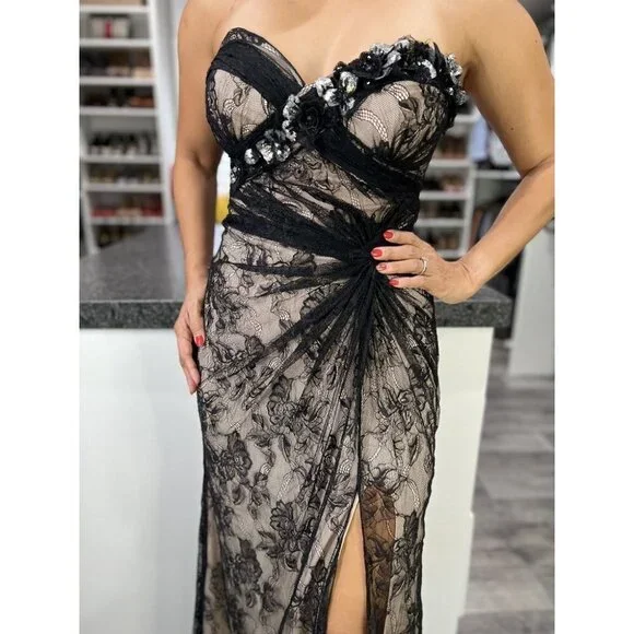 Faviana Black Lace Strapless Elegant Formal Gown $398 - Picture 4 of 11